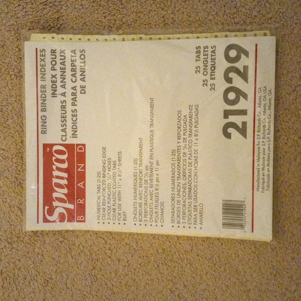 Ring Binder Numerical Index Tabs
